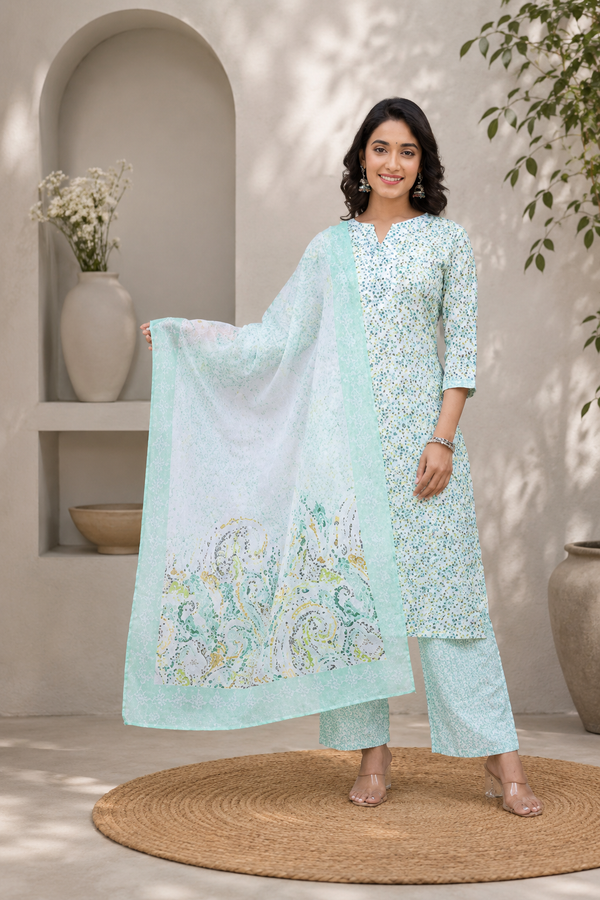 Green Printed Kurta Set