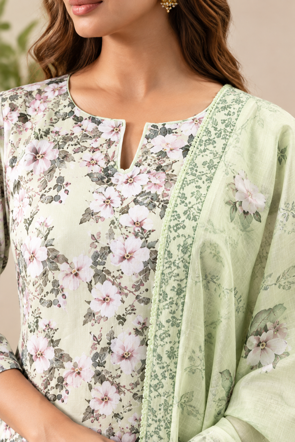 Green Floral Printed 3-Piece Suit Set