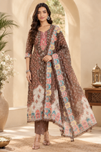 Brown Printed Kurta Set with Dupatta