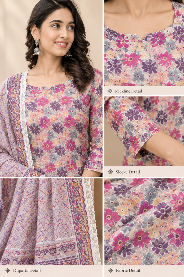 Floral Printed Cotton Suit Set