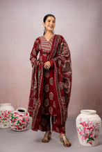 Maroon Straight Kurta Set with Paisley Print