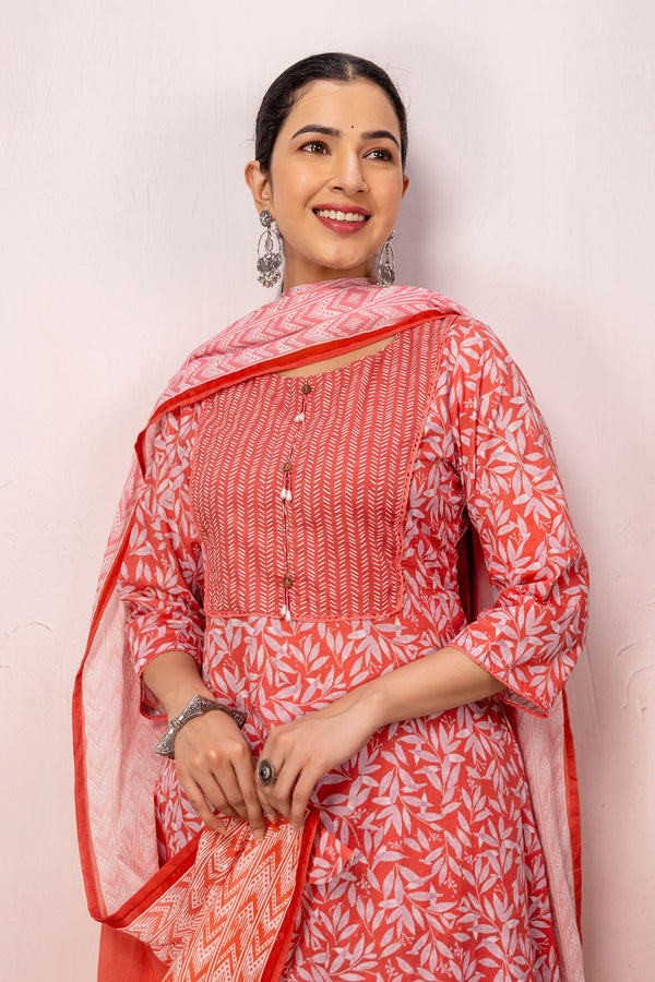 Breezy Rust with Geometric Pattern Kurta set