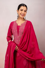 Pink Floral Motif  Straight Kurta Set