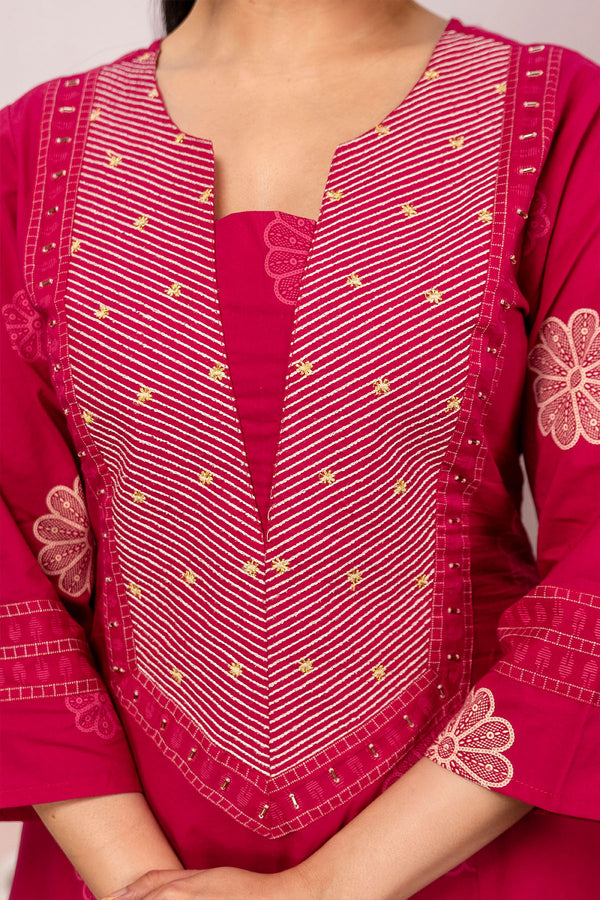 Pink Floral Motif  Straight Kurta Set