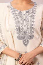 Grey Paisley Work 3Pcs Straight Kurta Set