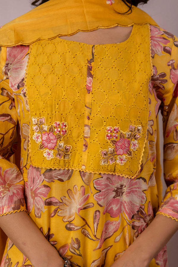Mustard 3Pcs Straight Kurta set
