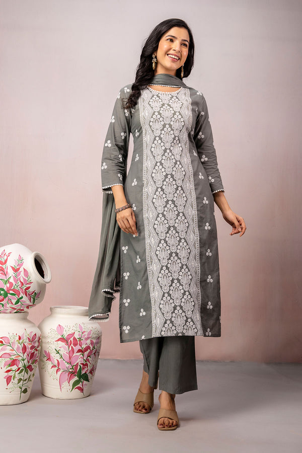 White Lace Panel 3Pcs Kurta Set