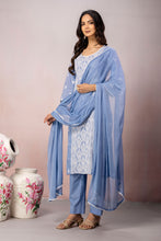Sky Blue Floral Embroidered Kurta Set