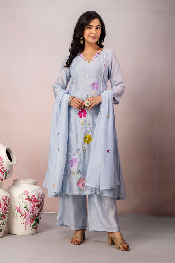 A-line Pastel Sky Blue  Kurta Set