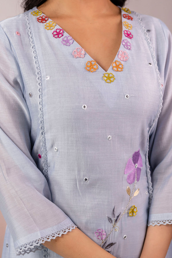 A-line Pastel Sky Blue  Kurta Set