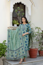 Green Floral Printed Cotton Suit Set