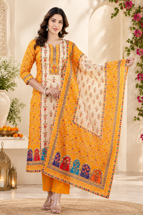 Mustard Floral Printed Salwar Suit Set