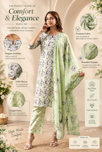 Green Floral Printed 3-Piece Suit Set