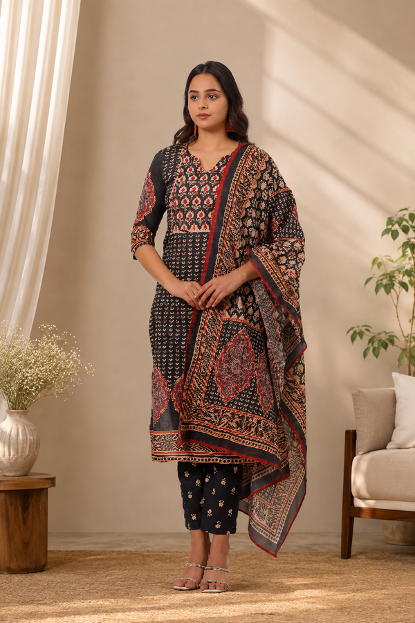Printed Cotton Blend Kurta Set