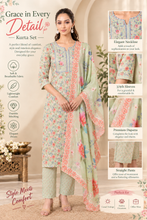Mint Green Floral Printed 3-Piece Suit Set