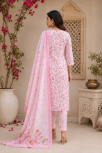 Peach Floral Printed Cotton Kurta