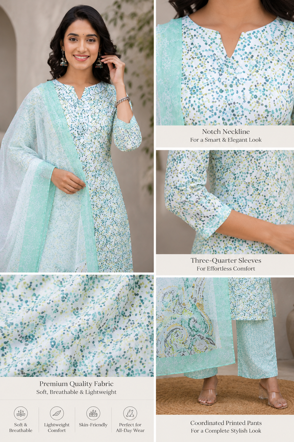 Green Printed Kurta Set