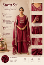 Wine Embroidered Anarkali Palazzo Set