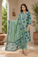 Green Floral Printed Cotton Suit Set