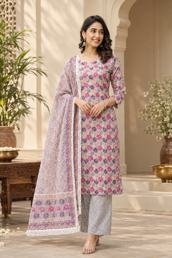 Floral Printed Cotton Suit Set