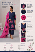 Navy Blue Kurta Sets Suit with elegant floral Motif