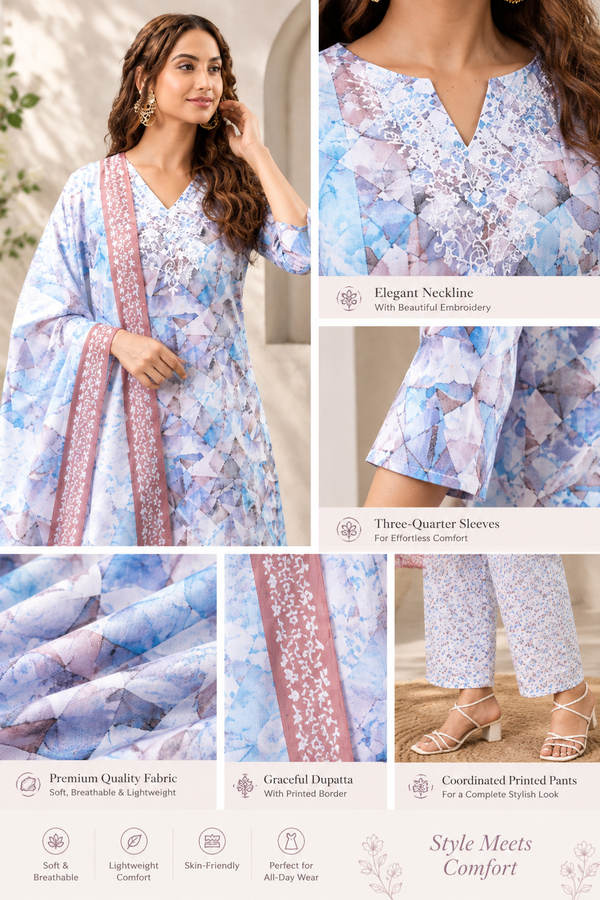 Blue Printed Kurta Set