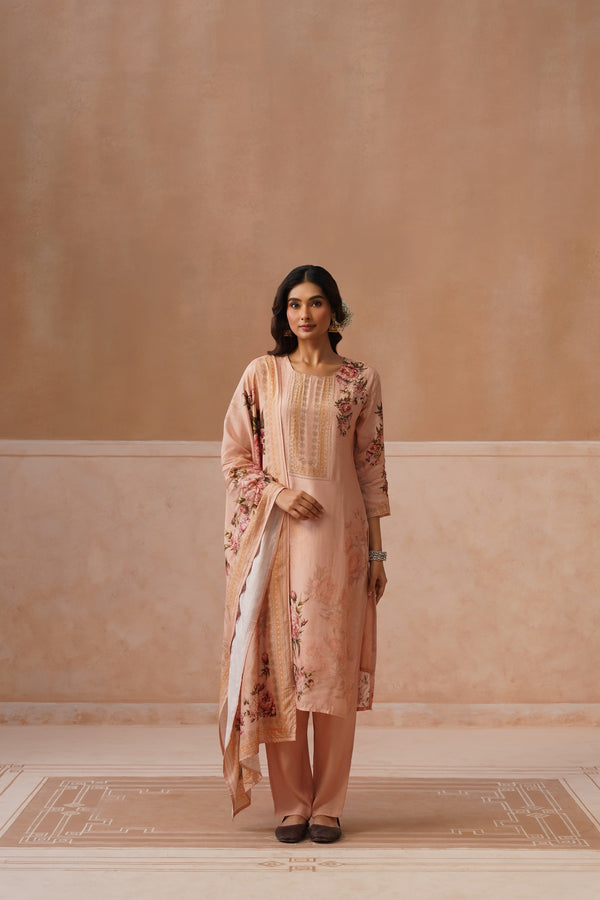 Peach Floral Printed Kurta Set