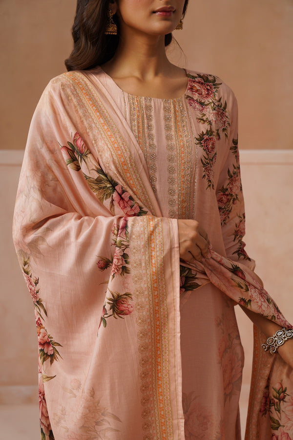 Peach Floral Printed Kurta Set