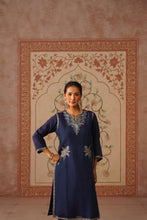 Navy Blue Embroidered Straight Kurta Set