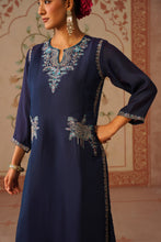 Navy Blue Embroidered Straight Kurta Set