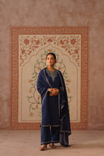 Navy Blue Embroidered Straight Kurta Set