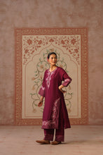 Wine Kashmiri Embroidered Kurta Set