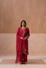 Rani Pink Embroidered Silk Kurta Set