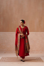 Red Embroidered Kalidar Kurta Set