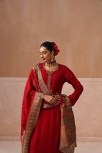 Red Embroidered Kalidar Kurta Set