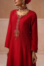 Red Embroidered Kalidar Kurta Set