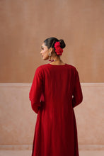 Red Embroidered Kalidar Kurta Set