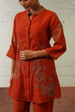 Rust Mexico Silk Embroidered Co-Ord Set