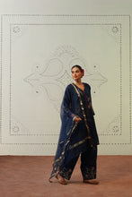 Navy Blue Leaf Embroidered Kurta Set