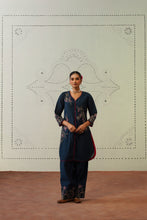 Navy Blue Leaf Embroidered Kurta Set