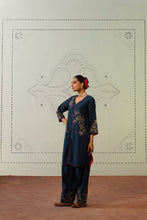 Navy Blue Leaf Embroidered Kurta Set