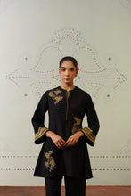 Black Roman Silk Embroidered Co-Ord Set