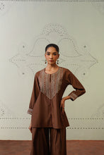 Brown Floral Embroidered Co-Ord Set