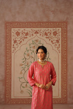 Coral Pink Gold Butti Straight Kurta Set
