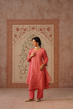 Coral Pink Gold Butti Straight Kurta Set