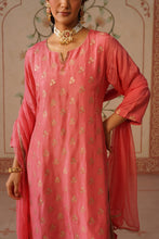 Coral Pink Gold Butti Straight Kurta Set
