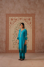 Teal Blue Embroidered Straight Kurta Set