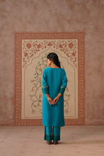 Teal Blue Embroidered Straight Kurta Set