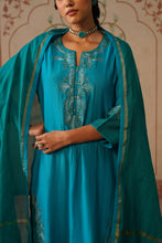 Teal Blue Embroidered Straight Kurta Set