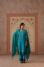 Teal Blue Embroidered Straight Kurta Set
